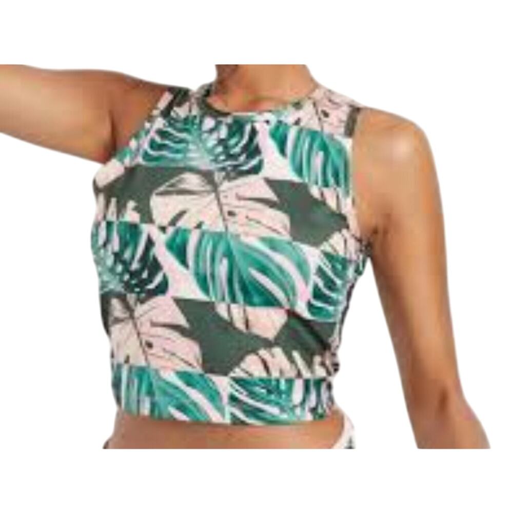 Nike Dri Fit Womens Slim Fit Green & Pink Tropical Print Workout Tank Size XS,